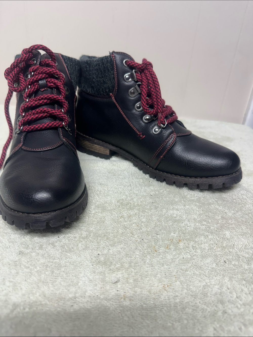 Dirty Laundry Black Ankle Boots with Burgundy Laces